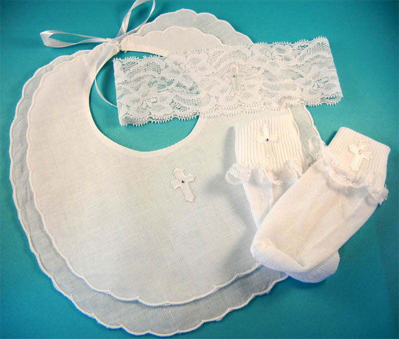 White Linen Bib with Cross (Bib only)